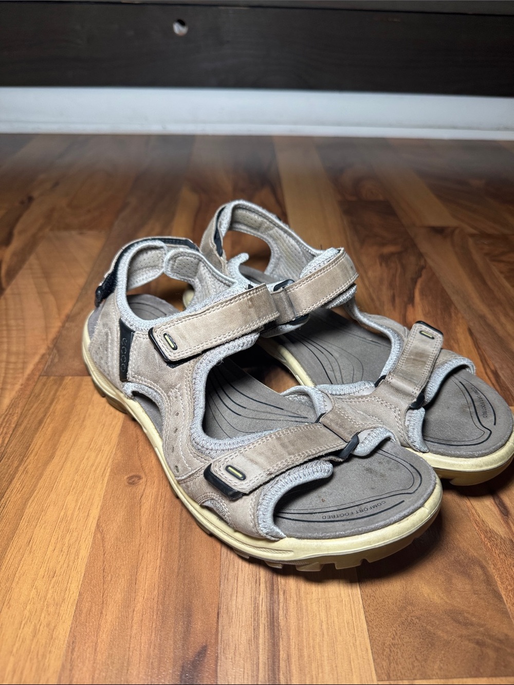 Ecco Taupe Suede Multi-Strap Outdoor Sandals